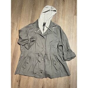 Torrid Gray Cotton‎ Blend Anorak Jacket Plus Size 2X Hooded Drawstring Utility